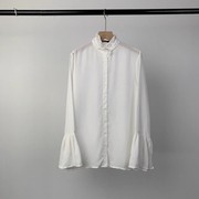 香港品牌bm春夏纯色简约花边，立领喇叭长袖衬衫，淑女雪纺打底衫