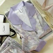 紫色睡衣女春秋冰丝长袖薄款性感，韩版可爱夏季两件套装可外穿