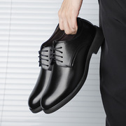 男士皮鞋软皮商务正装男单鞋系带坡跟酒店上班工鞋尖头男鞋子