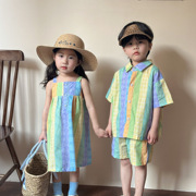 男童套装女童连衣裙洋气沙滩，海边度假2024姐弟装兄妹装幼儿园