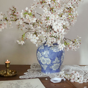 花瓶陶瓷新中式复古手绘水培，插花器客厅装饰摆件，中古风青花瓷花器