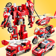 超大号儿童变形玩具合金正版，金刚机器人五合一合体消防汽车人模型