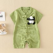 婴儿连体衣夏季薄款外出中国风宝宝衣服短袖可爱超萌熊猫夏装哈衣