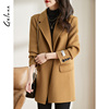 驼色品牌双面零羊绒大衣女2023设计感女装韩版西装羊毛呢外套