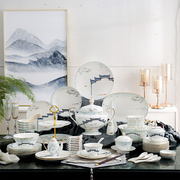 中式创意高档奢华陶瓷家用碗盘，餐具套装结婚送礼骨瓷碗碟礼盒装