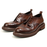 英伦三接头男鞋雕花时尚，休闲皮鞋头层，牛皮复古手工做旧厚底鞋