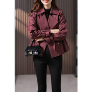酒红色风衣外套女短款2023春秋韩版高级感小个子工装休闲外套