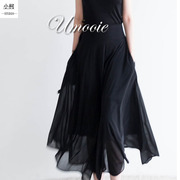高端雪纺纱黑色半身裙中长款夏季小个子高腰显瘦气质a字裙子