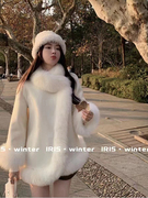 2022年冬季韩版狐狸毛领，皮草外套名媛，风披肩双面羊绒大衣斗篷