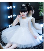 女童公主裙礼服2024白色裙子儿童洋气女孩夏季蓬蓬纱裙连衣裙