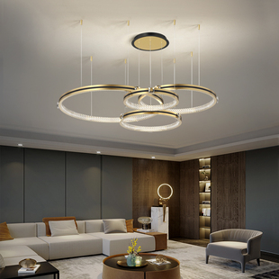 客厅吊灯现代简约大气卧室创意，极简圆环形大厅，灯水晶轻奢餐厅灯具