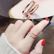 流行年戒指女个性时尚，潮流素圈镶钻指环日韩设计开口食指戒