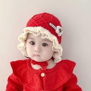 秋冬季婴儿帽子女宝宝公主，花边针织毛线帽，婴幼儿渔夫帽女童遮阳帽
