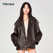 浪姐同款Fabrique 美拉德风废土擦色做旧机车夹克外套女上衣