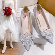 婚鞋女2022年蝴蝶细跟高跟鞋，水晶银色婚纱新娘，公主仙时尚潮鞋