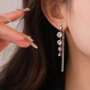 高级感银色锆石流苏，两戴耳环个性设计感气质，时尚耳钉耳坠耳饰