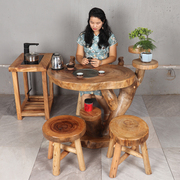 阳台根雕小茶桌家用小茶台茶盘根雕茶桌椅，组合樟木原木全实木桌子