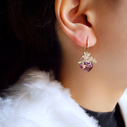 韩式冷淡风紫色水晶花朵锆石耳环耳挂爆闪精致耳钉五叶花气质网红
