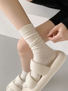 白色袜子女春秋中筒堆堆袜ins潮纯棉松口月子，袜无骨秋冬高筒长袜