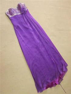 0310紫色抹胸雪纺绑带连衣裙外贸原单晚礼服裙长款亮片宴会年会