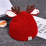 秋冬宝宝毛线帽婴儿鹿角圣诞帽儿童针织帽套头帽儿童保暖帽子
