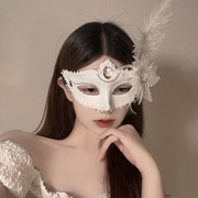 丝白色面女具半脸成人假920面化妆舞会公主眼罩女士性R感蕾万节圣