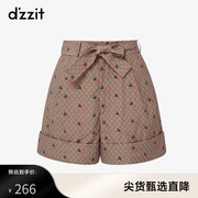 dzzit地素奥莱夏季时尚复古印花高腰设计感阔腿短裤女3D4Q1336N