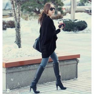 韩国2022年春秋季中长款针织开衫，女宽松慵懒风，披肩蝙蝠袖毛衣外套