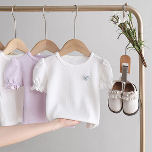 女童短袖T恤夏季儿童宝宝泡泡袖打底衫夏装婴儿薄款半袖上衣