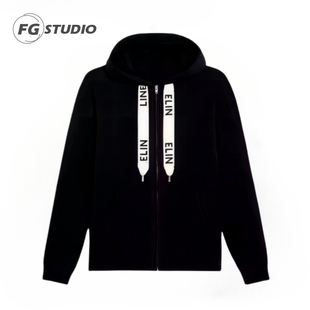 FG.STUDIO/A 凯旋门连帽针织开衫卫衣带织带字母logo外套