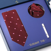 三件套礼盒领带酒红男结婚婚礼新郎领带夹方巾高档情人节生日礼物