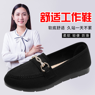 老北京布鞋女办公室时尚夏季厚底职业帆布工作黑色豆豆单鞋子