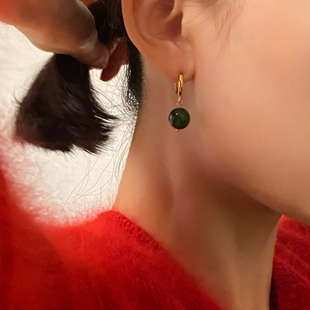 新中式国风复古红绿玛瑙吊坠耳环2024高级感气质耳坠耳饰