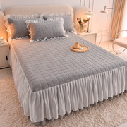 床裙单件牛奶绒珊瑚绒夹棉加厚床罩款床单裙边防滑纯色床盖床围裙