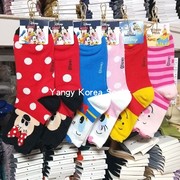 韩国东大门迪士尼中筒袜，女波点米奇唐老鸭黛丝卡通棉袜袜子四季潮
