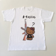 Hello Kitty 恶搞 黑人凯蒂 短袖T恤 纯棉 小领口 ak47图案 小众