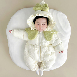 女婴儿冬装宝宝衣服冬季超萌连体，加厚夹棉服，一岁外出抱衣外套冬款
