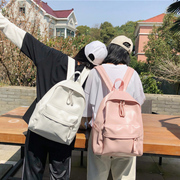 日版古着感少女书包，校园韩版高中学生双肩包森系百搭pu皮纯色背包