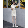 白色旗袍2024夏季年轻款少女改良新中式绣花连衣裙小个子短款