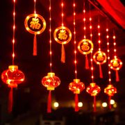 新年装饰led彩灯串灯福字流苏，红灯笼过年春节家用庭院布置小挂灯