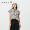 蒲pukka原创设计女装，夏季苎麻印花新中式，连肩袖套头衬衫