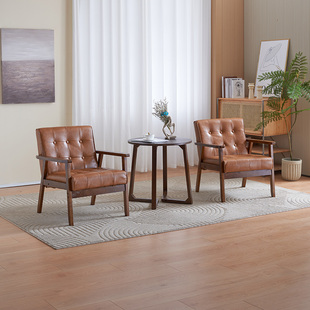 网红单人椅小户型客厅实木休闲椅，宿舍卧室现代极简皮艺懒人小沙发
