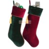 索兰朵经典红绿色天鹅绒圣诞，袜子流苏装饰袜子，礼物袋圣诞树装饰品