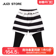juzistore童装秋季新毛圈(新毛圈)条纹下装假两件长裤，中性男女童1110408