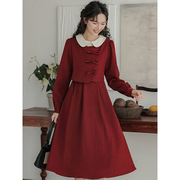 法式长袖红色连衣裙女秋冬敬酒服新娘高级感礼服裙子平时可穿气质