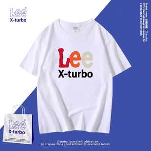 leexturbo夏季t恤半袖，上衣男女潮流圆领，体恤短袖宽松情侣夏装