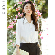 白色中袖雪纺衬衫女夏季韩版正装衬衣七分袖，上衣气质职业ol工作服
