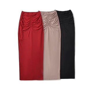 欧美夏季莫代尔棉垂感长裙包臀弹力，褶皱高挑170高个子(高个子)半身裙