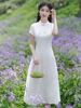 白色奥黛旗袍连衣裙2024年夏气质(夏气质)夏季纯色，素雅日常可穿年轻款