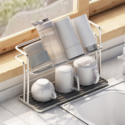 不锈钢杯架家用桌面双层水杯茶杯茶具收纳架沥水盘杯子收纳置物架